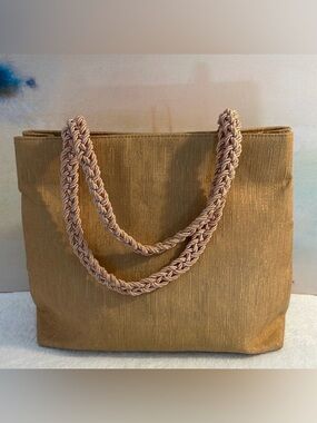 Bechamel Handbag Gold Fabric Braided Handles EUC 12x10x4
